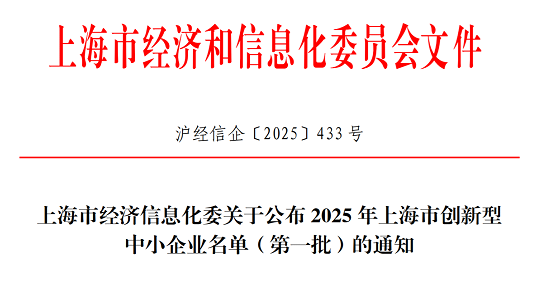 龙8头号玩家集团获选2025年上海市创新型中小企业（第一批）